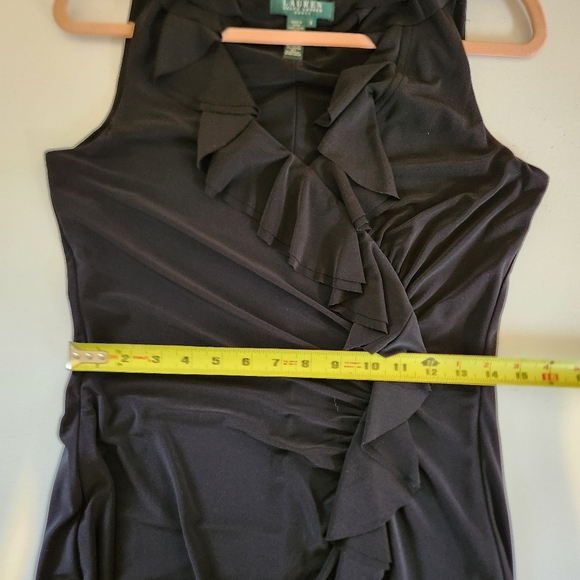 Ralph Lauren Black Dress Ruffles Sleeveless Stretchy Bodycon V-Neck Size 8 - Picture 9 of 10